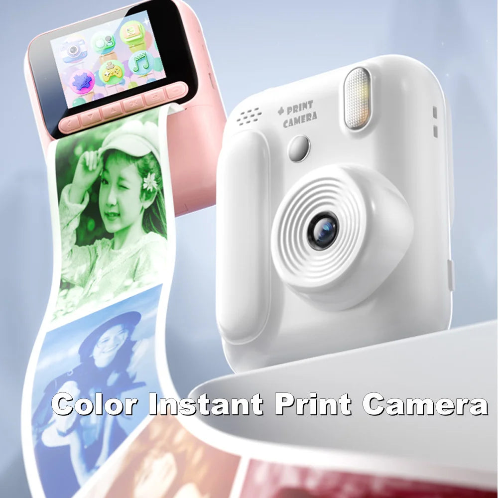 Color Printing Camera  Kids Instant Camera 32GB 1080P Thermal Print Digital Camera Print Photo Video Games Music Children Gift
