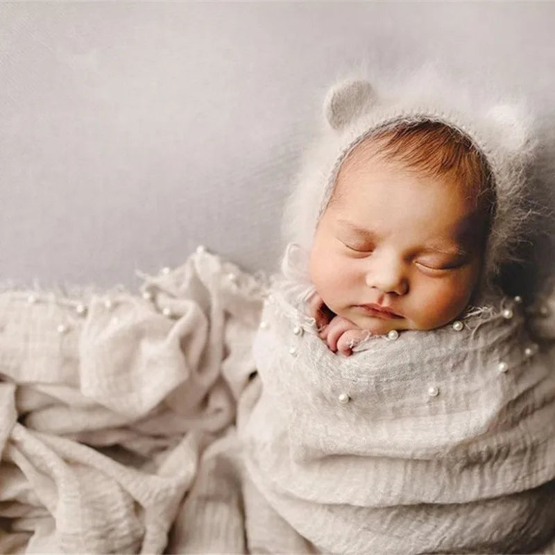Newborn Photography Prop Baby Wraps with Pearls Soft Stretch Wrap Blanket Little Babe Cloth Accessories Swaddle Photo Accessori