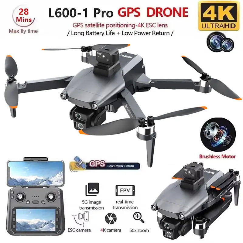 L600-1 Pro GPS Drone 4K Professional HD Dual Camera With Screen 5G WIFI 360°Obstacle Avoidance Brushless Rc Quadcopter Drone