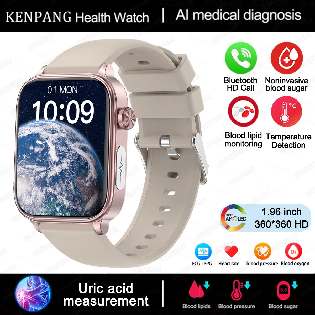 2024 New ECG+PPG Medical Grade Smart Watch Men Blood Glucose Blood Lipid Uric Acid Monitoring Bluetooth Call Health Smartwatches