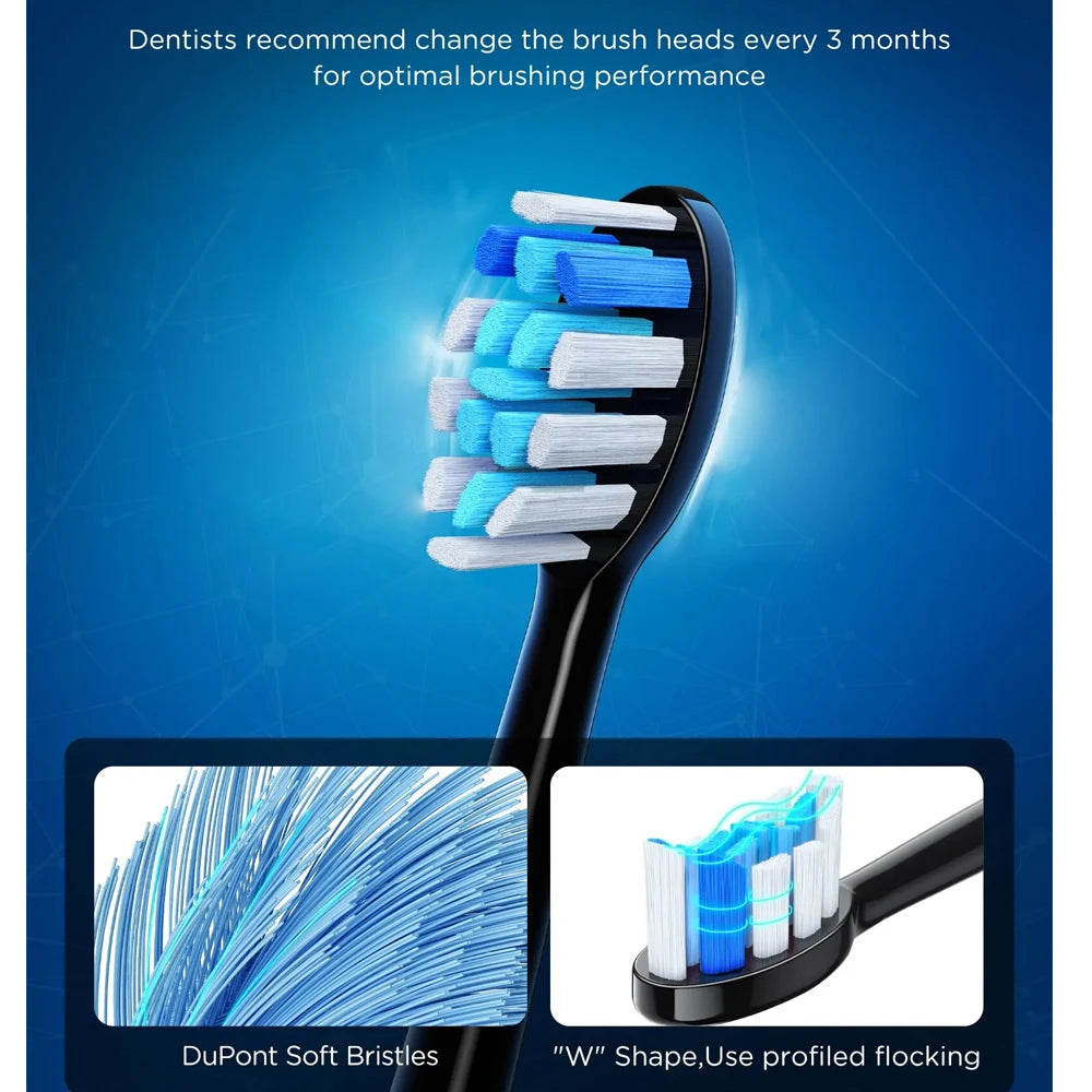 Fairywill P11 Sonic Whitening Electric Toothbrush Rechargeable USB Charger Ultra Powerful Waterproof 8 Heads and 1 Travel Case