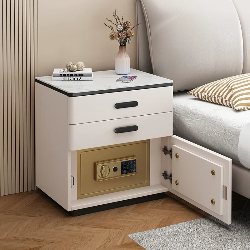 Safe Luxury Bedside Table With Lock Secret Compartment Glamour Metal Nightstands Designer Multifunctional Criado Mudo Furnitures