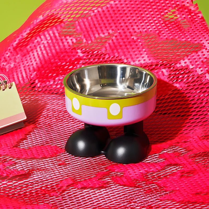 A high - legged pet bowl, colorful stainless steel large - capacity dog bowl for feeding and water, neck - protecting cat bowl, anti - Lily.sg Global Shopping