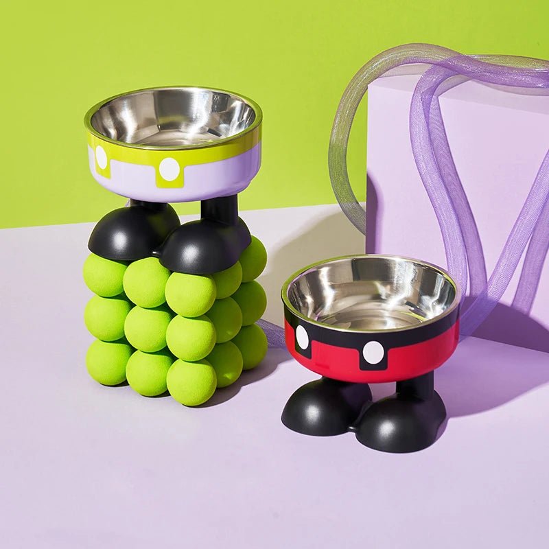 A high - legged pet bowl, colorful stainless steel large - capacity dog bowl for feeding and water, neck - protecting cat bowl, anti - Lily.sg Global Shopping