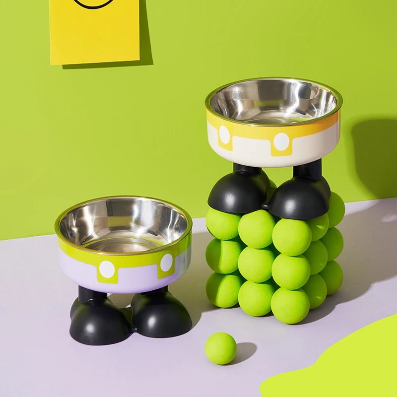 A high - legged pet bowl, colorful stainless steel large - capacity dog bowl for feeding and water, neck - protecting cat bowl, anti - Lily.sg Global Shopping