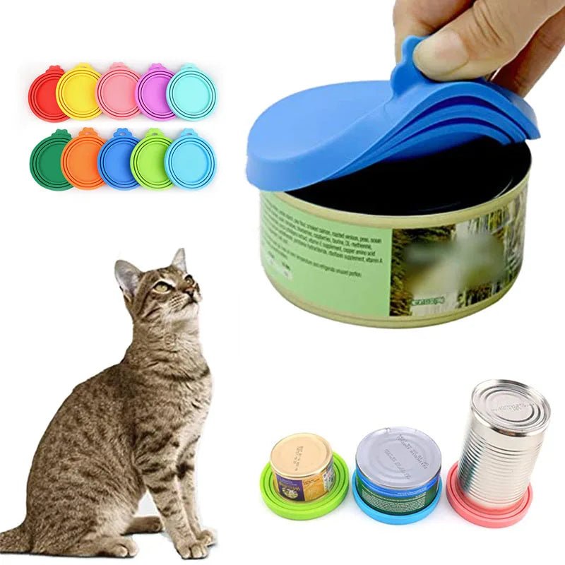 A set Reusable Pet Food Can Cover and Spoon Portable Dogs Cat Storage Tin Cap Lid Seal Cover Health Pet Supplies Pet Lids Can - Lily.sg Global Shopping