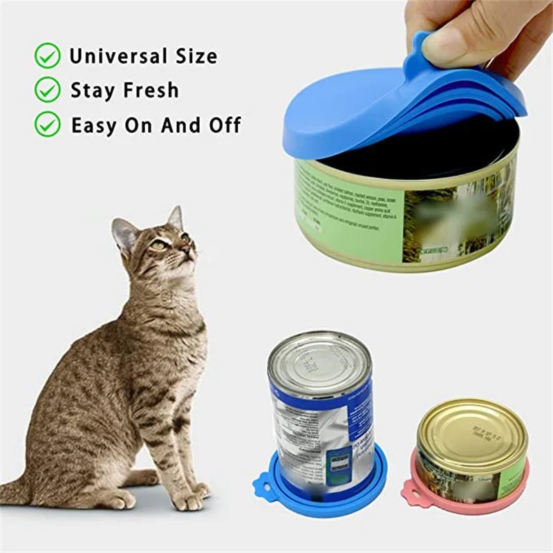 A set Reusable Pet Food Can Cover and Spoon Portable Dogs Cat Storage Tin Cap Lid Seal Cover Health Pet Supplies Pet Lids Can - Lily.sg Global Shopping