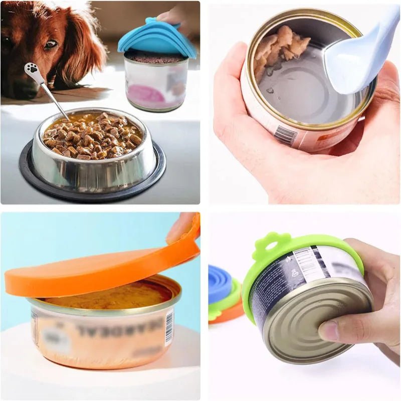 A set Reusable Pet Food Can Cover and Spoon Portable Dogs Cat Storage Tin Cap Lid Seal Cover Health Pet Supplies Pet Lids Can - Lily.sg Global Shopping