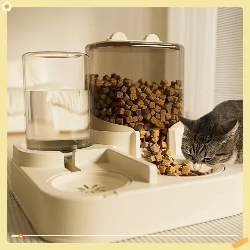 Automatic Cat Feeder & Water Fountain Set - Food Grade Plastic - for Cats & Dogs - Gravity Feed Design - Lily.sg Global Shopping