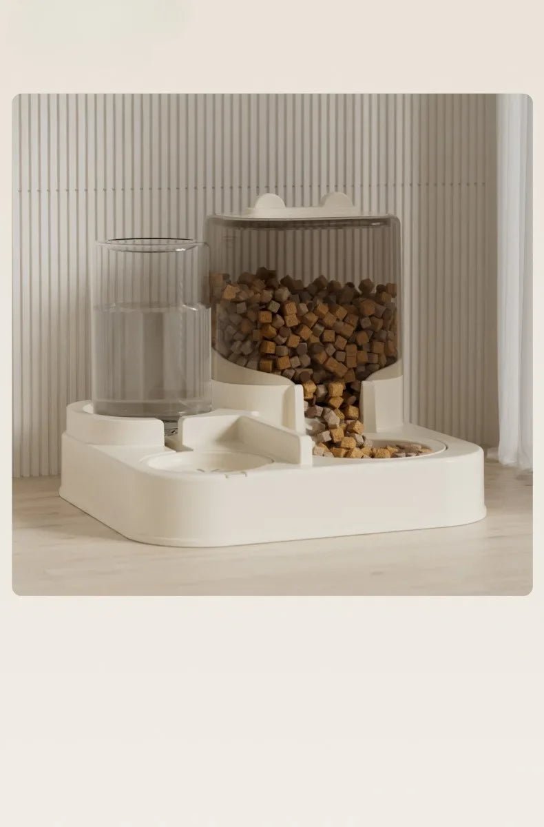 Automatic Cat Feeder & Water Fountain Set - Food Grade Plastic - for Cats & Dogs - Gravity Feed Design - Lily.sg Global Shopping