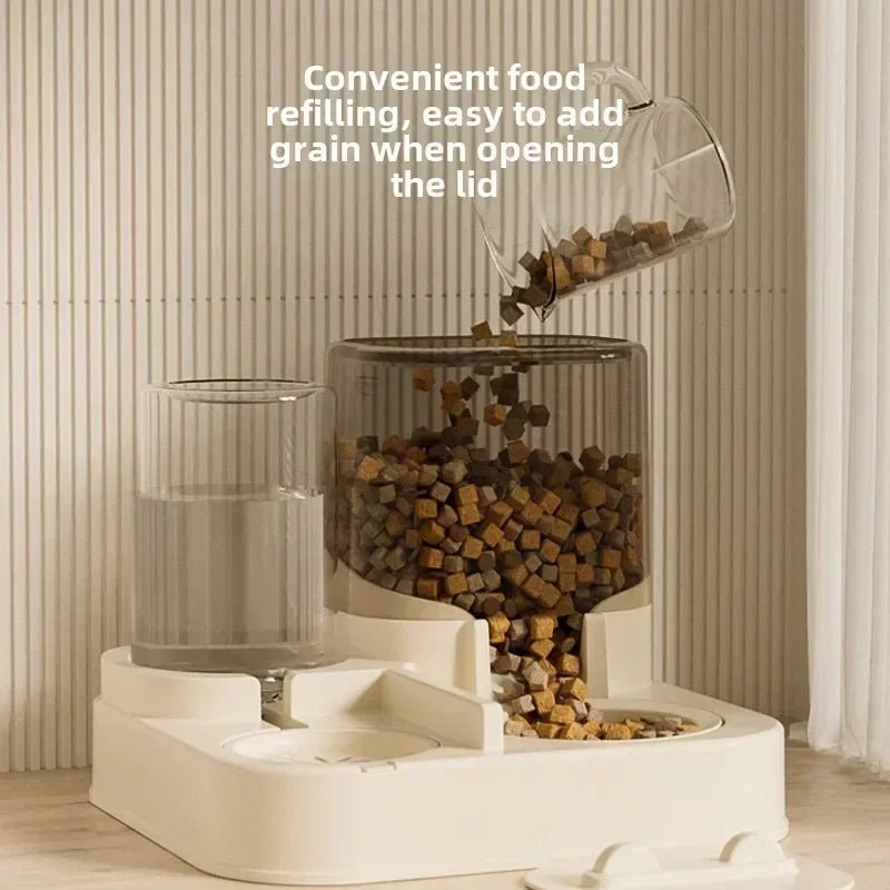 Automatic Cat Feeder & Water Fountain Set - Food Grade Plastic - for Cats & Dogs - Gravity Feed Design - Lily.sg Global Shopping