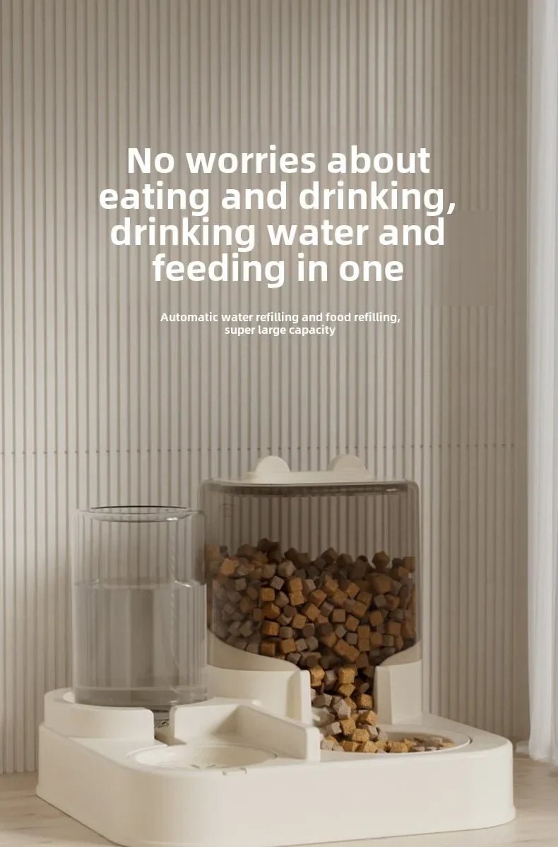 Automatic Cat Feeder & Water Fountain Set - Food Grade Plastic - for Cats & Dogs - Gravity Feed Design - Lily.sg Global Shopping