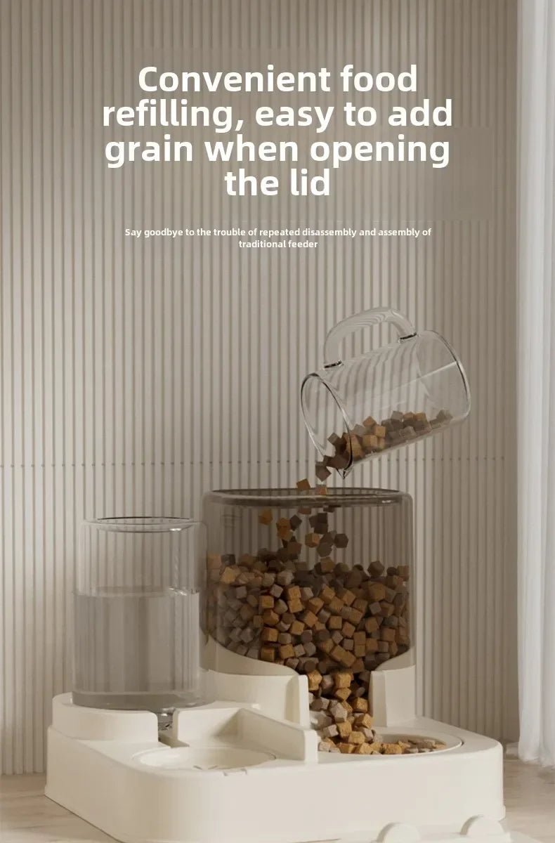 Automatic Cat Feeder & Water Fountain Set - Food Grade Plastic - for Cats & Dogs - Gravity Feed Design - Lily.sg Global Shopping
