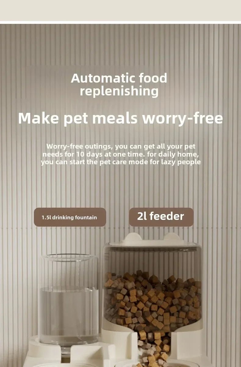 Automatic Cat Feeder & Water Fountain Set - Food Grade Plastic - for Cats & Dogs - Gravity Feed Design - Lily.sg Global Shopping
