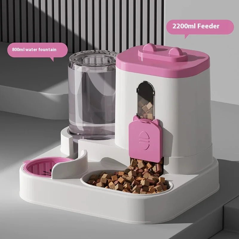 Automatic Cat Feeder & Water Fountain Set - Food Grade Plastic - for Cats & Dogs - Gravity Feed Design - Lily.sg Global Shopping