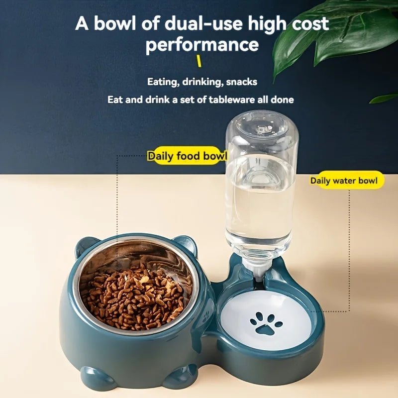 Automatic Pet Feeder and Water Dispenser, Integrated Feeding System for Cats and Dogs,No Battery or Power Needed, slanted mouth - Lily.sg Global Shopping