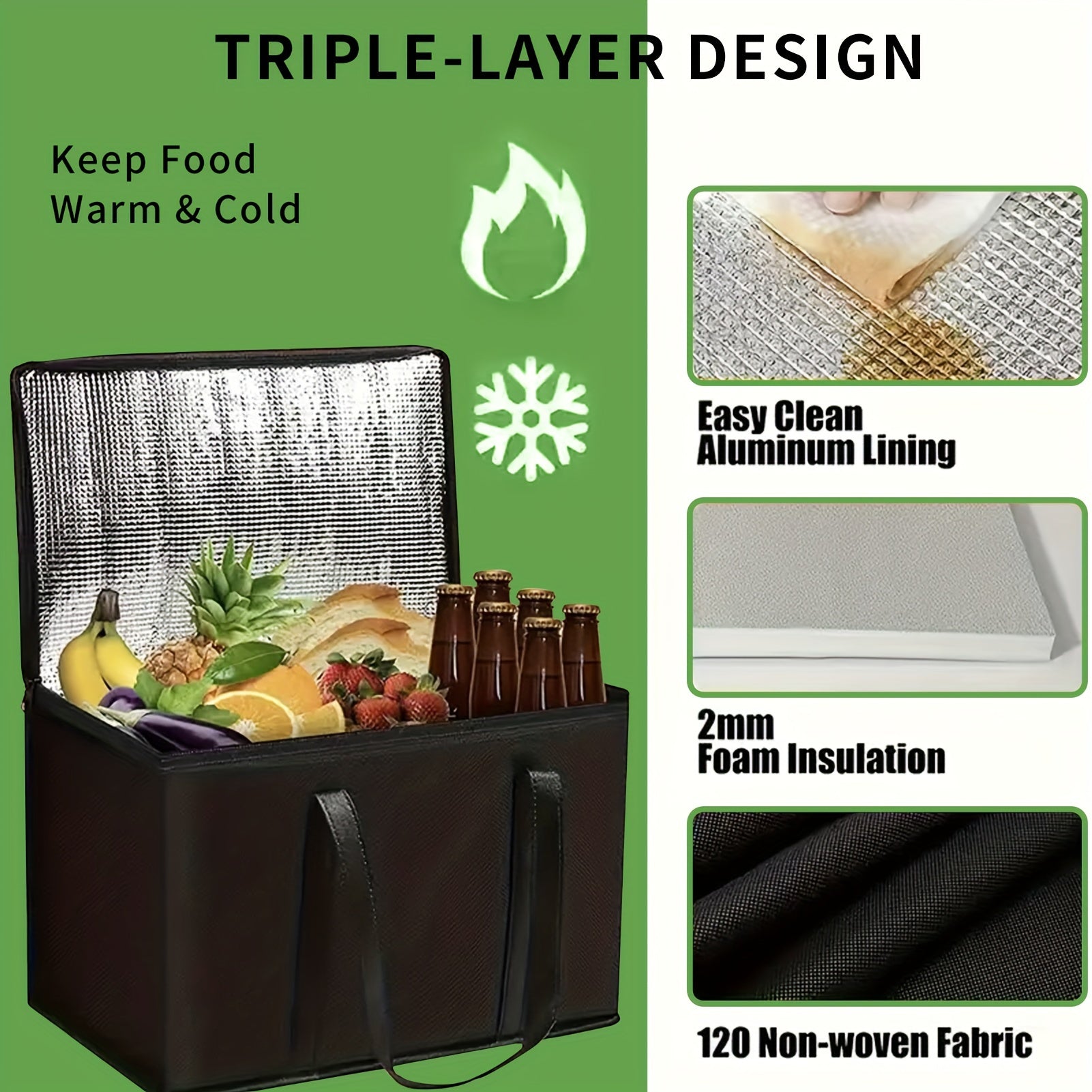 Large Capacity Insulated Grocery Bags Foldable Portable Soft Cooler Bag Lightweight Reusable Food and Beer Insulated Tote Bag