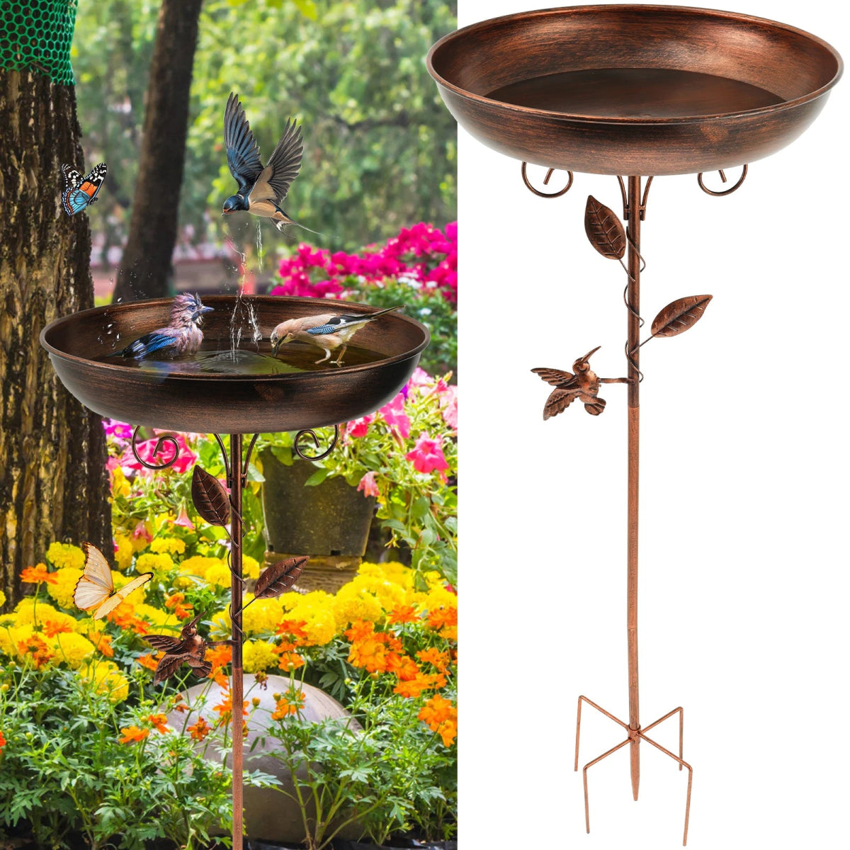 Bird feeder Parrot bird birdtub Iron Standing Bowl feeding watering supplies Outdoor Garden Patio Lawn decor bird accessories - Lily.sg Global Shopping
