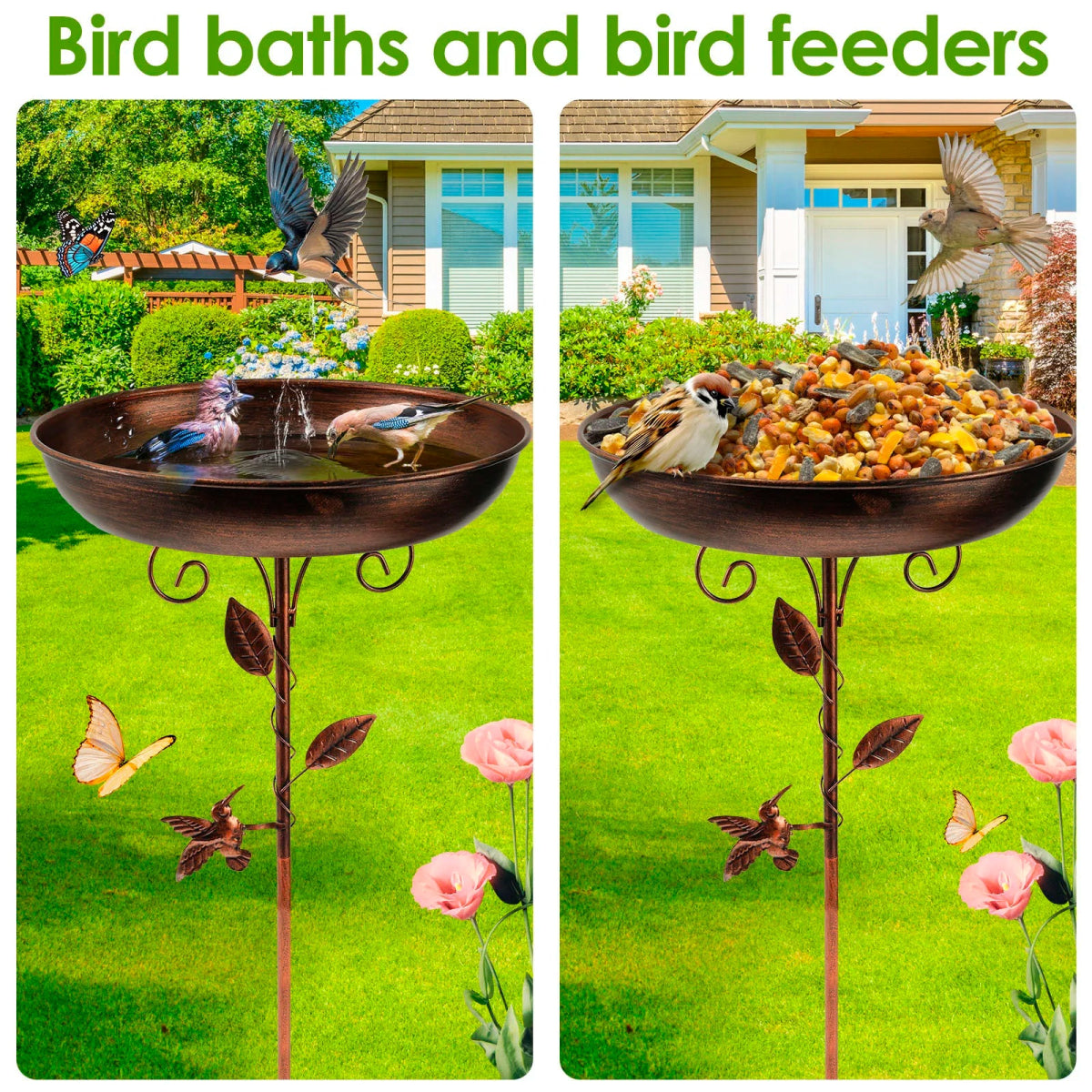 Bird feeder Parrot bird birdtub Iron Standing Bowl feeding watering supplies Outdoor Garden Patio Lawn decor bird accessories - Lily.sg Global Shopping