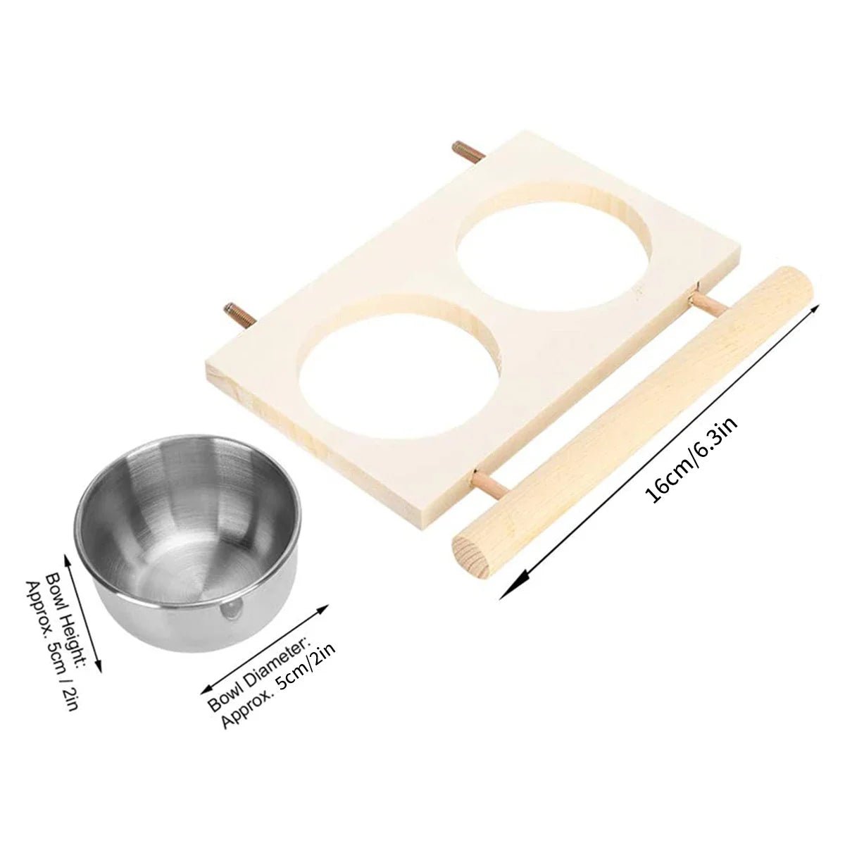 Bird Feeder Stainless Steel Pet Parrot Feeding Bowl with Wooden Stand Feeding Watering Supplies for Birds Double Bowl - Lily.sg Global Shopping