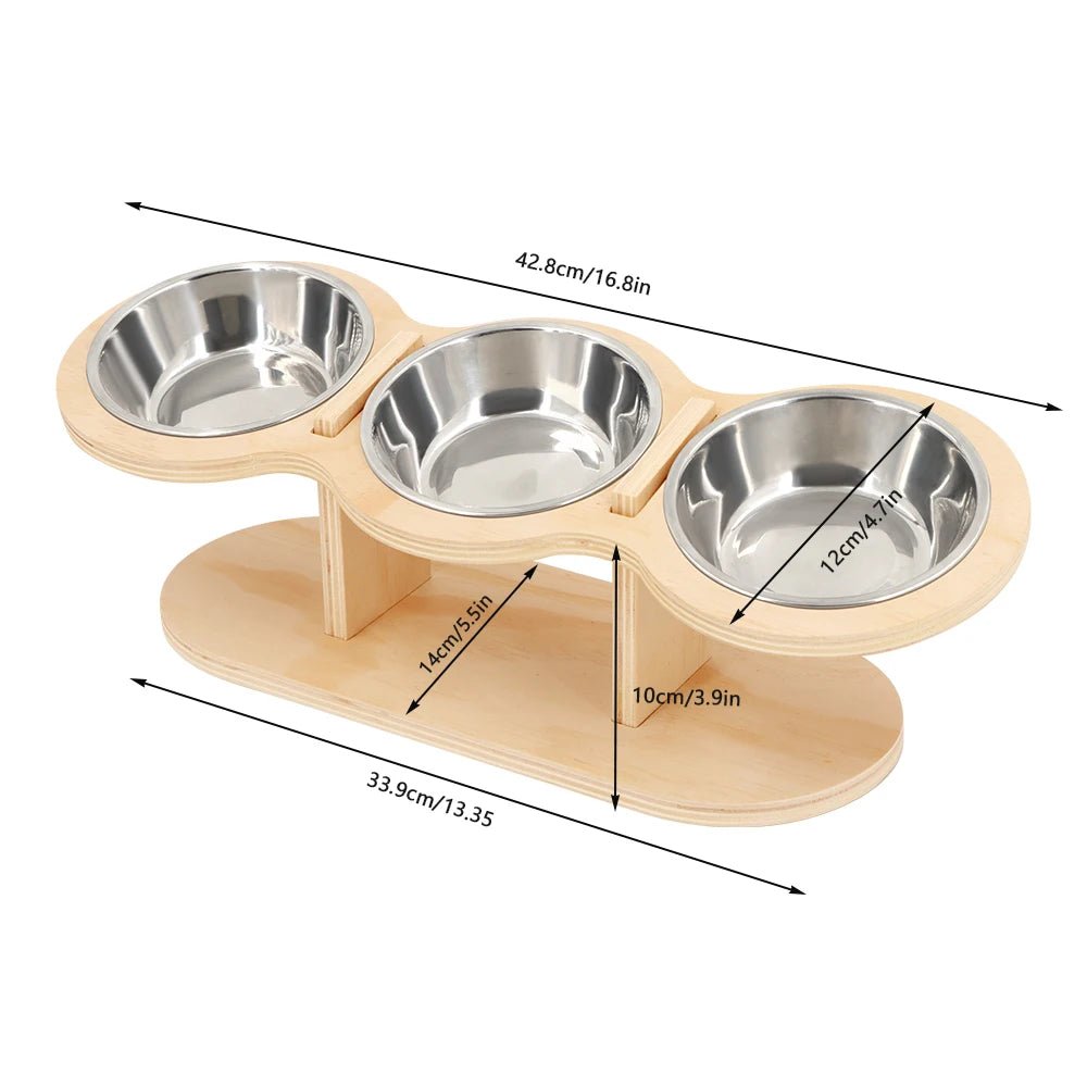 Cat 3 Bowls in 1 Feeder Feeding & Watering Supplies Food Bowl 15 - Degree Tilt Raised Puppy 3 Stainless Steel Bowls Wood Brackets - Lily.sg Global Shopping