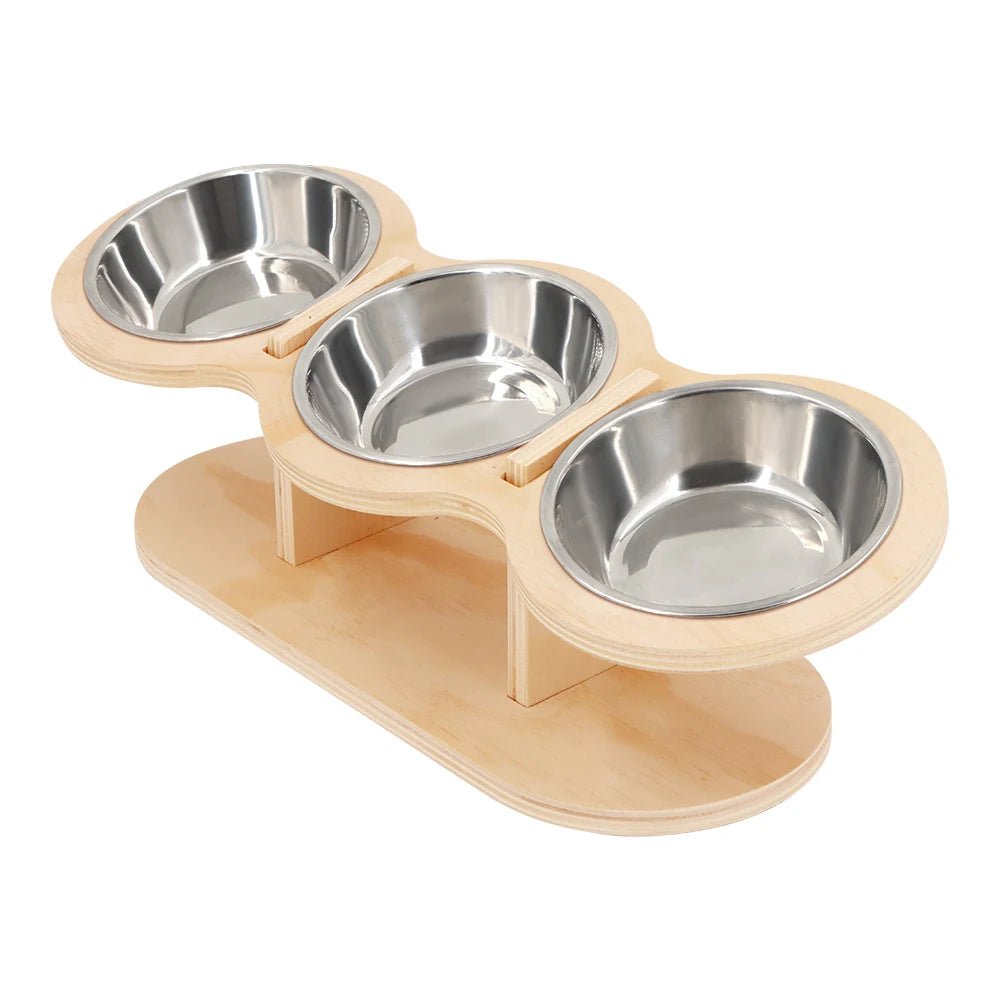 Cat 3 Bowls in 1 Feeder Feeding & Watering Supplies Food Bowl 15 - Degree Tilt Raised Puppy 3 Stainless Steel Bowls Wood Brackets - Lily.sg Global Shopping