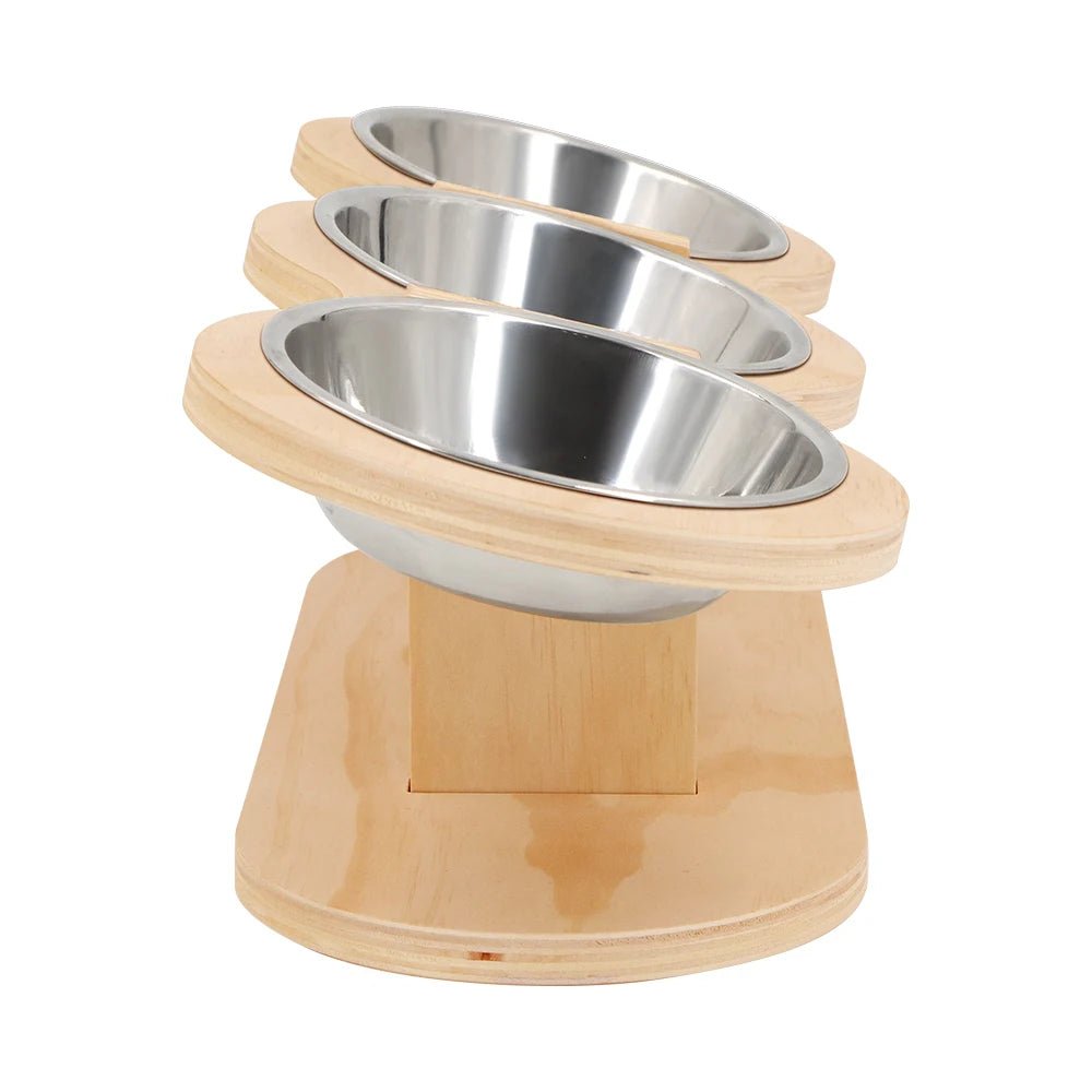 Cat 3 Bowls in 1 Feeder Feeding & Watering Supplies Food Bowl 15 - Degree Tilt Raised Puppy 3 Stainless Steel Bowls Wood Brackets - Lily.sg Global Shopping