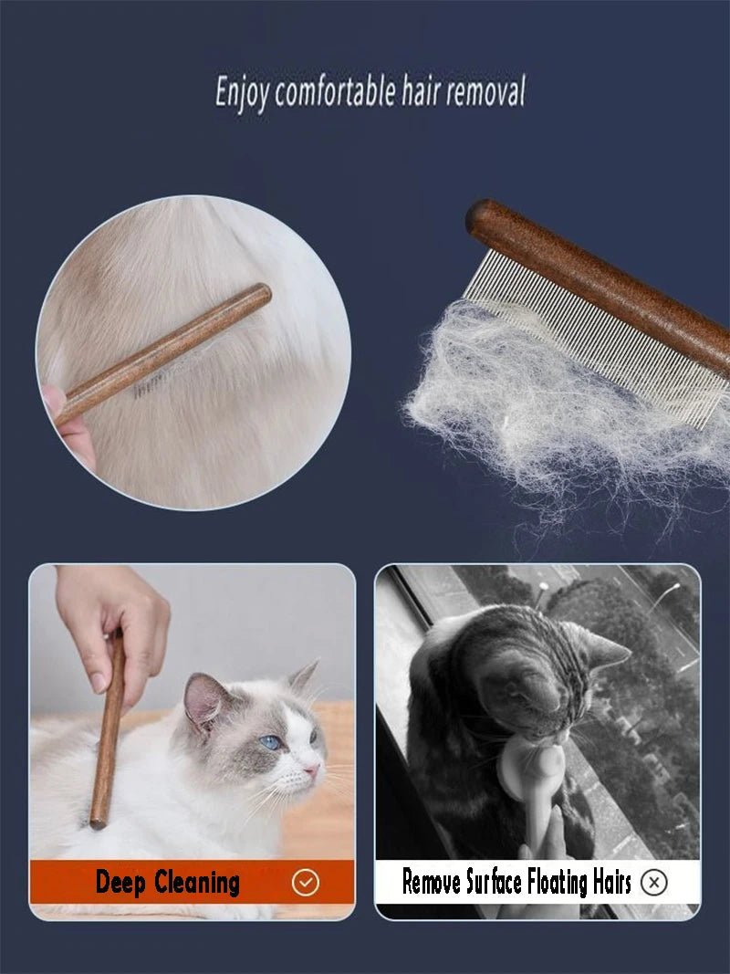 Cat Comb Stainless Steel Pet Hair Remover Wooden Handle Cat Hair Comb Pet Grooming Massage Dog Brush Cleaning Tool Pets Supplies - Lily.sg Global Shopping