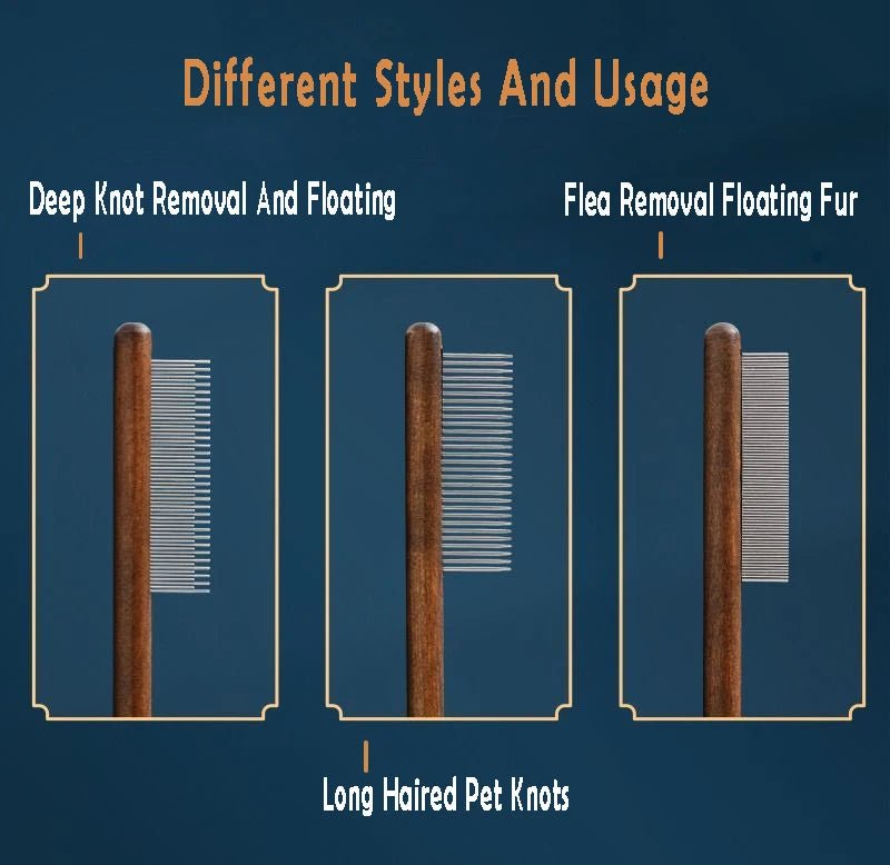 Cat Comb Stainless Steel Pet Hair Remover Wooden Handle Cat Hair Comb Pet Grooming Massage Dog Brush Cleaning Tool Pets Supplies - Lily.sg Global Shopping