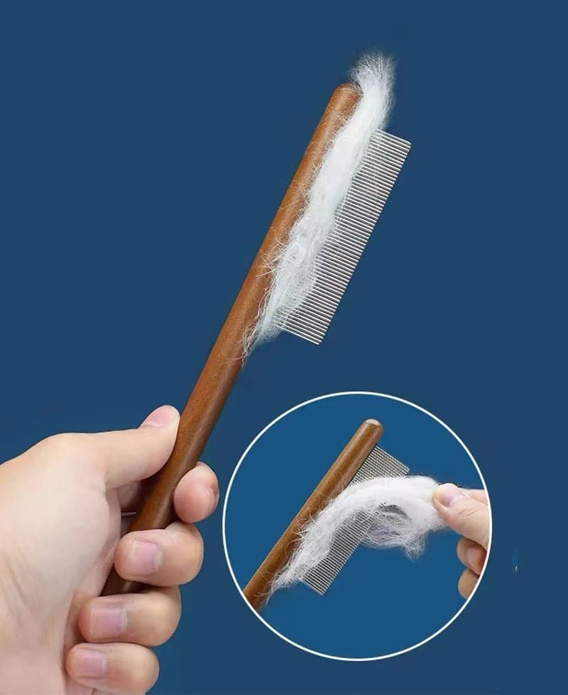 Cat Comb Stainless Steel Pet Hair Remover Wooden Handle Cat Hair Comb Pet Grooming Massage Dog Brush Cleaning Tool Pets Supplies - Lily.sg Global Shopping