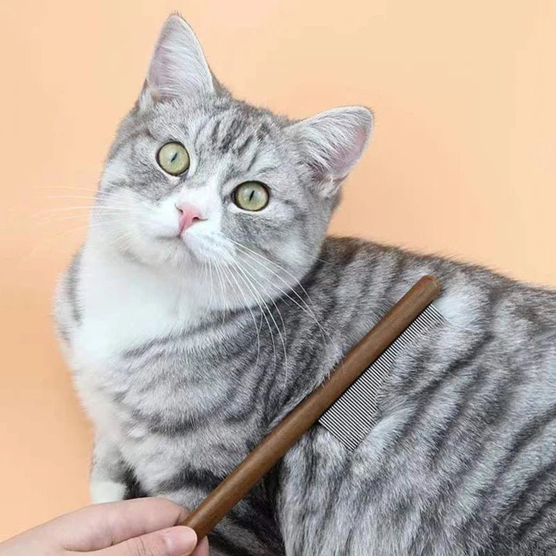 Cat Comb Stainless Steel Pet Hair Remover Wooden Handle Cat Hair Comb Pet Grooming Massage Dog Brush Cleaning Tool Pets Supplies - Lily.sg Global Shopping