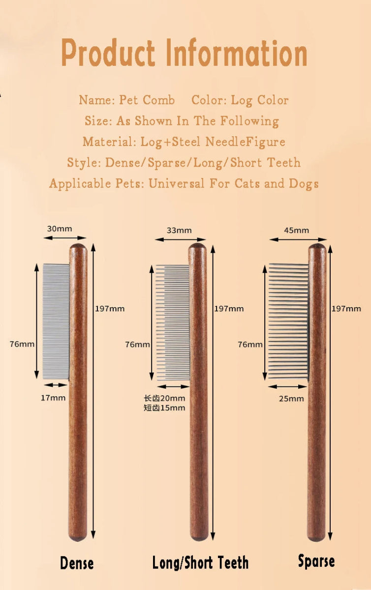 Cat Comb Stainless Steel Pet Hair Remover Wooden Handle Cat Hair Comb Pet Grooming Massage Dog Brush Cleaning Tool Pets Supplies - Lily.sg Global Shopping