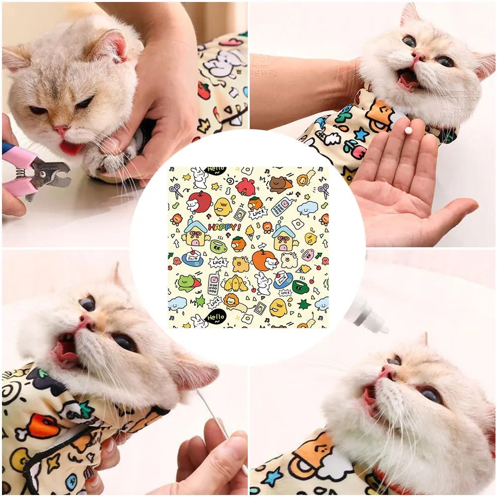Cat Grooming Wrap Self - Adherent Cat Swaddle Burrito Wrap Anti - Bite Anti - Scratch Anti - Escape for Medicine Nail Clipping Pet Tool - Lily.sg Global Shopping