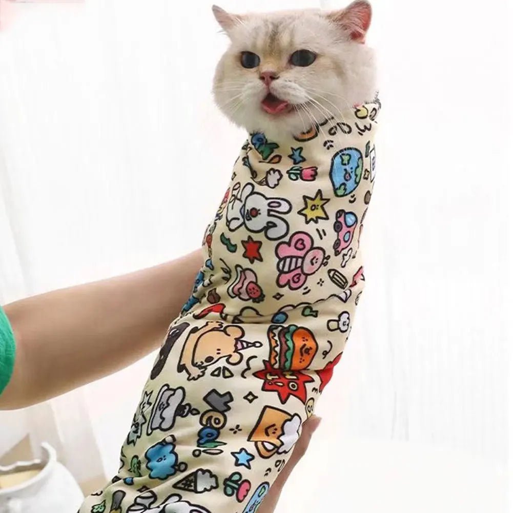 Cat Grooming Wrap Self - Adherent Cat Swaddle Burrito Wrap Anti - Bite Anti - Scratch Anti - Escape for Medicine Nail Clipping Pet Tool - Lily.sg Global Shopping
