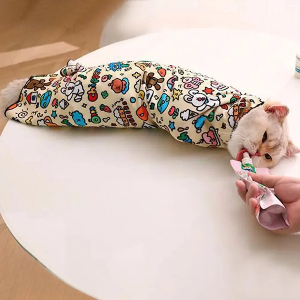Cat Grooming Wrap Self - Adherent Cat Swaddle Burrito Wrap Anti - Bite Anti - Scratch Anti - Escape for Medicine Nail Clipping Pet Tool - Lily.sg Global Shopping
