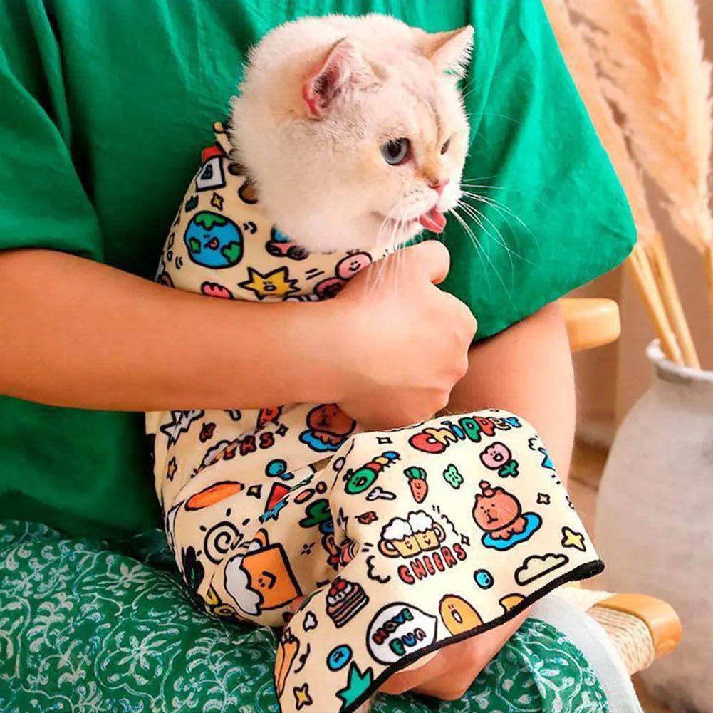 Cat Grooming Wrap Self - Adherent Cat Swaddle Burrito Wrap Anti - Bite Anti - Scratch Anti - Escape for Medicine Nail Clipping Pet Tool - Lily.sg Global Shopping