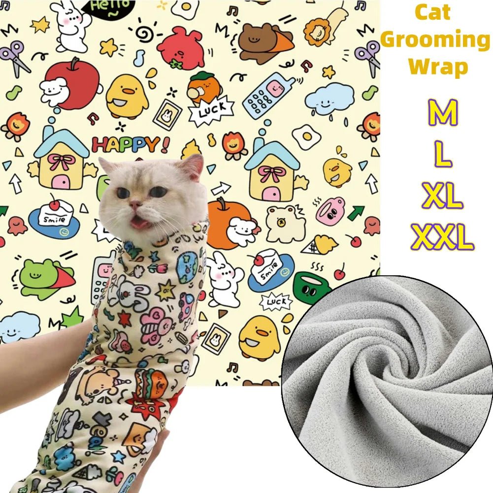 Cat Grooming Wrap Self - Adherent Cat Swaddle Burrito Wrap Anti - Bite Anti - Scratch Anti - Escape for Medicine Nail Clipping Pet Tool - Lily.sg Global Shopping