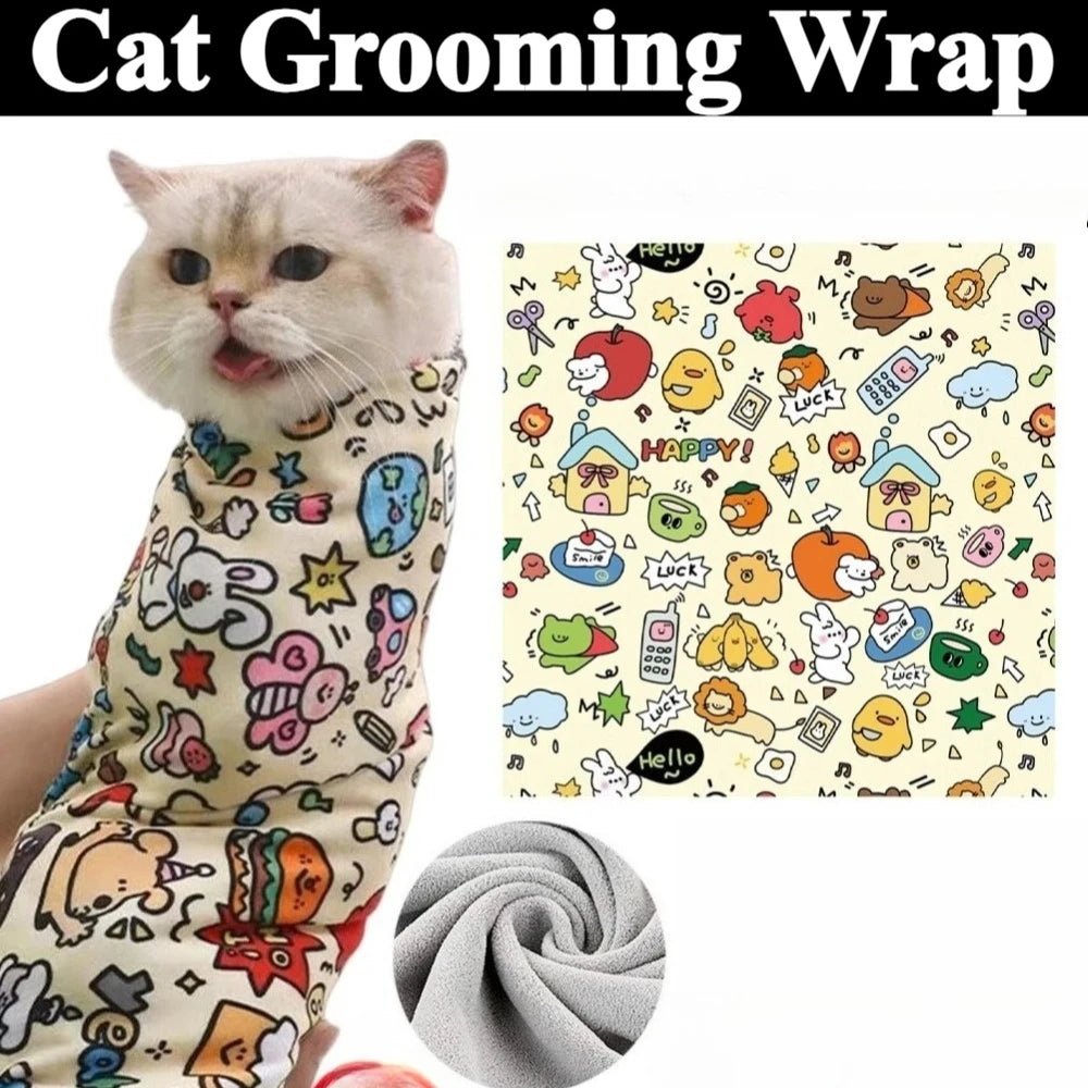 Cat Grooming Wrap Self - Adherent Cat Swaddle Burrito Wrap Anti - Bite Anti - Scratch Anti - Escape for Medicine Nail Clipping Pet Tool - Lily.sg Global Shopping