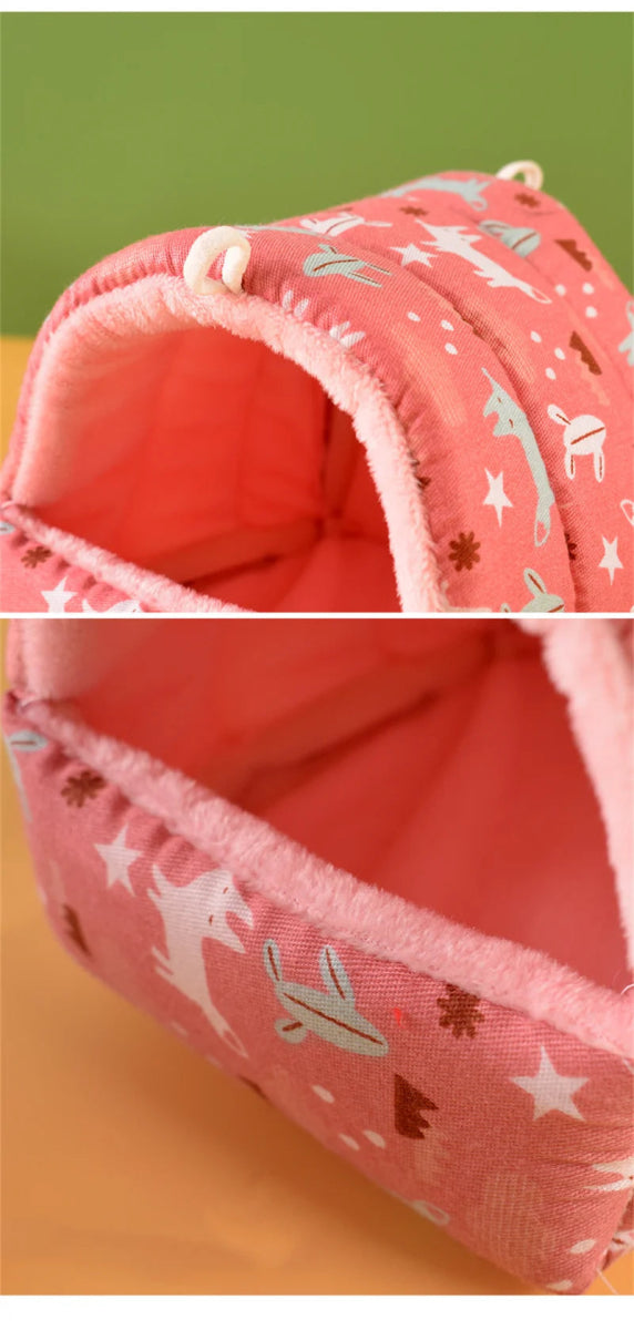 Cute Cartoon Rabbit Squirrel Mini Cage Guinea Pig Nest Small Animal Mice Rat Pet Sleeping Bed Hamster House Winter Warm Soft Mat - Lily.sg Global Shopping