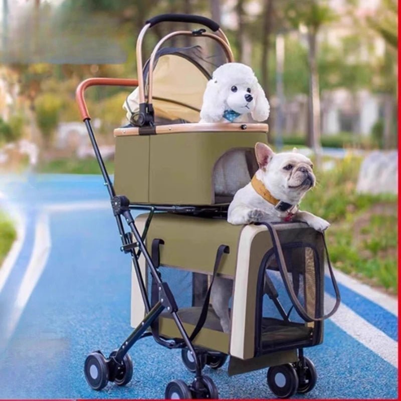 Detachable Double - decker Pet Stroller Cat and Dog Outdoor Stroller Lightweight Foldable Pet Stroller Portable Pet Basket - Lily.sg Global Shopping