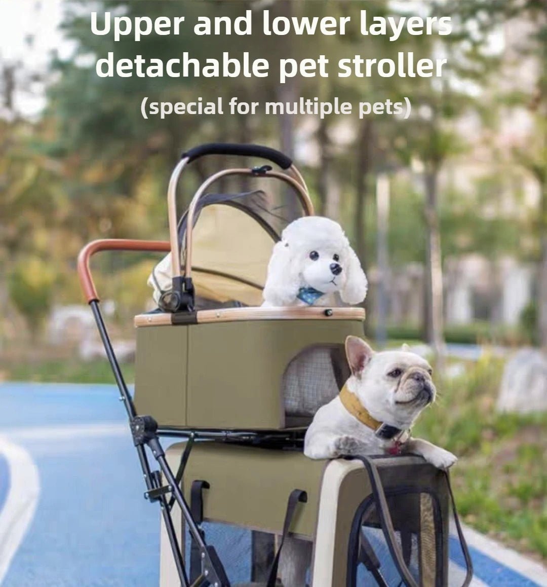 Detachable Double - decker Pet Stroller Cat and Dog Outdoor Stroller Lightweight Foldable Pet Stroller Portable Pet Basket - Lily.sg Global Shopping