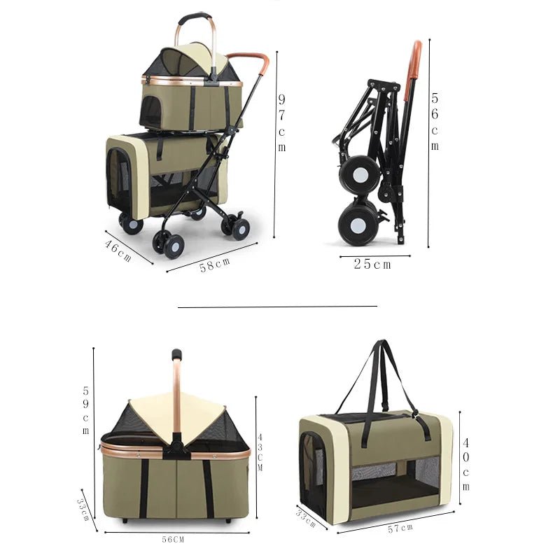 Detachable Double - decker Pet Stroller Cat and Dog Outdoor Stroller Lightweight Foldable Pet Stroller Portable Pet Basket - Lily.sg Global Shopping
