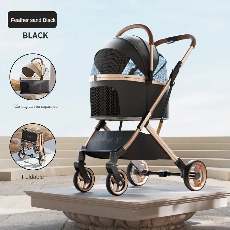 Detachable Pet Stroller Ultra - light Portable Outdoor Cat and Dog Stroller Aluminum Alloy Frame Four - wheel Shock Absorber - Lily.sg Global Shopping