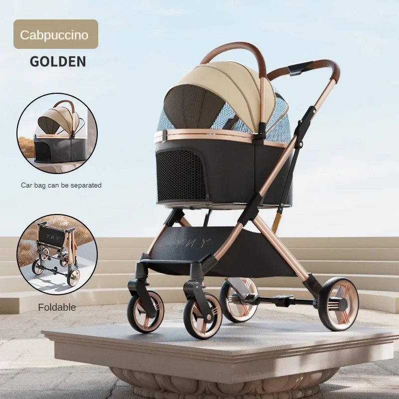Detachable Pet Stroller Ultra - light Portable Outdoor Cat and Dog Stroller Aluminum Alloy Frame Four - wheel Shock Absorber - Lily.sg Global Shopping