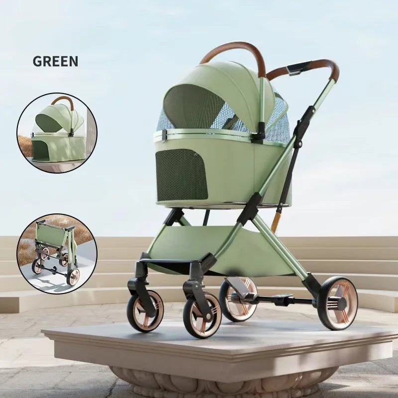 Detachable Pet Stroller Ultra - light Portable Outdoor Cat and Dog Stroller Aluminum Alloy Frame Four - wheel Shock Absorber - Lily.sg Global Shopping