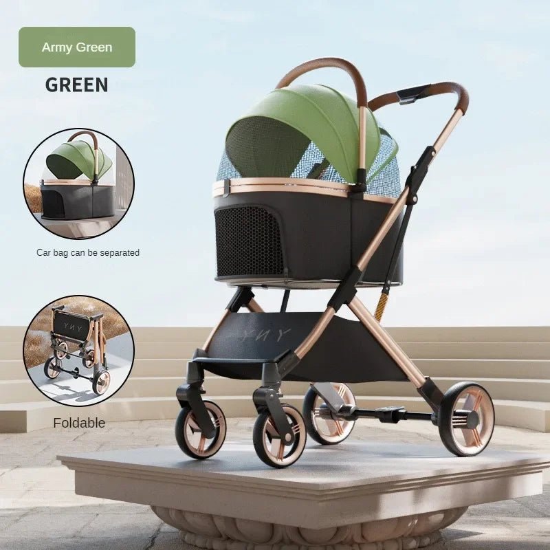 Detachable Pet Stroller Ultra - light Portable Outdoor Cat and Dog Stroller Aluminum Alloy Frame Four - wheel Shock Absorber - Lily.sg Global Shopping