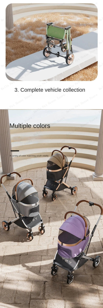 Detachable Pet Stroller Ultra - light Portable Outdoor Cat and Dog Stroller Aluminum Alloy Frame Four - wheel Shock Absorber - Lily.sg Global Shopping