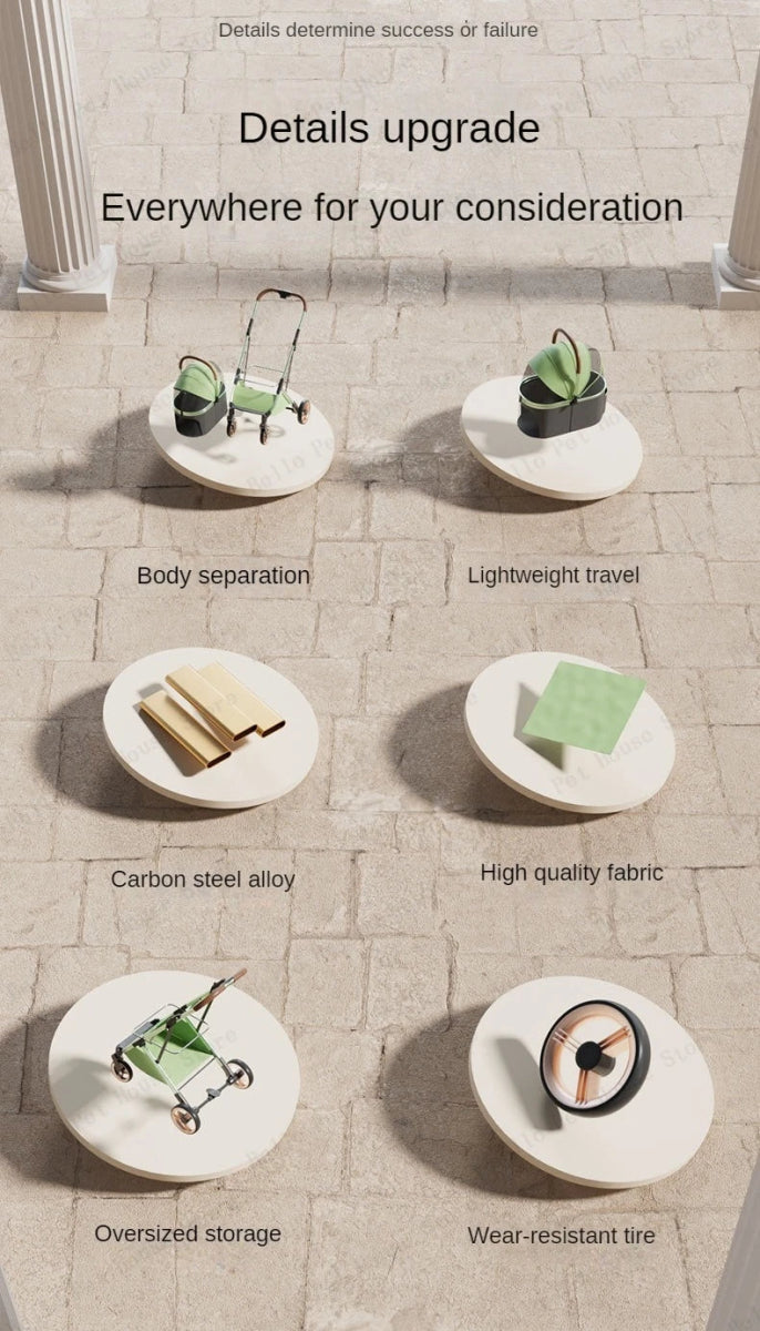 Detachable Pet Stroller Ultra - light Portable Outdoor Cat and Dog Stroller Aluminum Alloy Frame Four - wheel Shock Absorber - Lily.sg Global Shopping