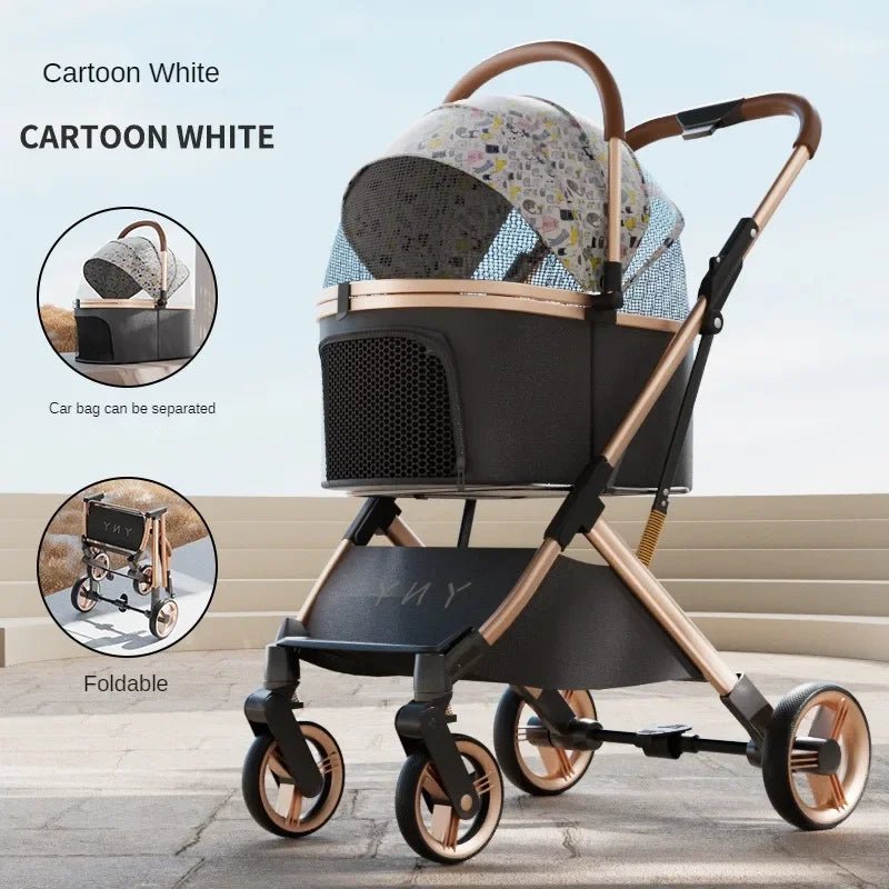 Detachable Pet Stroller Ultra - light Portable Outdoor Cat and Dog Stroller Aluminum Alloy Frame Four - wheel Shock Absorber - Lily.sg Global Shopping