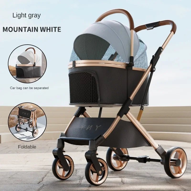 Detachable Pet Stroller Ultra - light Portable Outdoor Cat and Dog Stroller Aluminum Alloy Frame Four - wheel Shock Absorber - Lily.sg Global Shopping